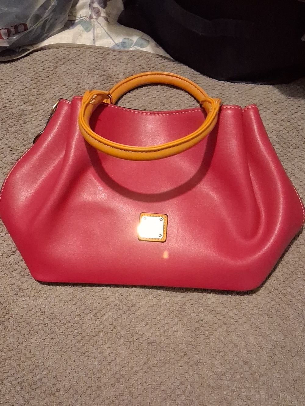 Structured Fushia Shoulder Bag with Gold Accent